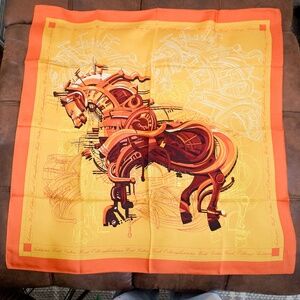 *New* 100% Silk Scarf, Orange & Yellow Horse Graphic